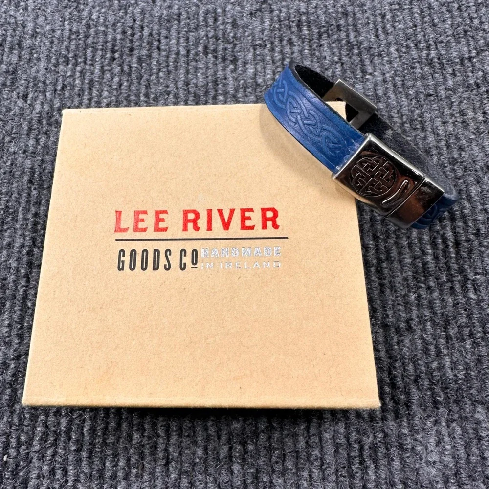 Lee River Ireland Eternal Celtic Knot Bracelet Embossed Leather Blue Modern